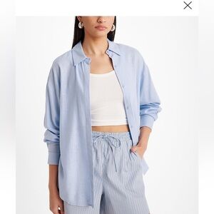 NWT Express XL Linen Blend Alpine Blue Boyfriend Portofino Shirt